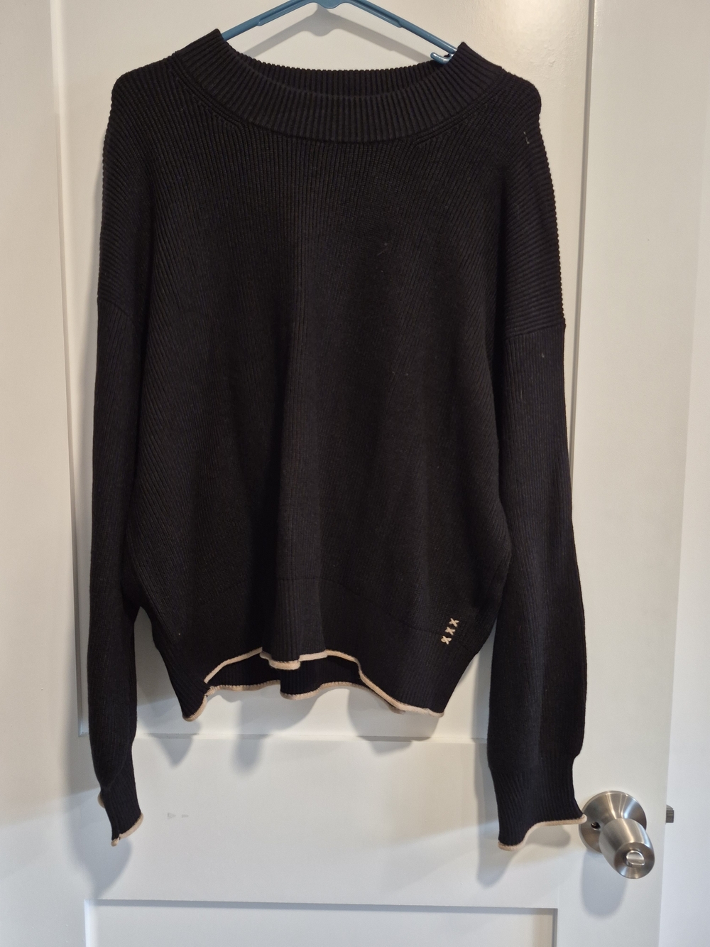 Scotch & Soda Black Ribbed Crewneck Sweater with Cream Trim